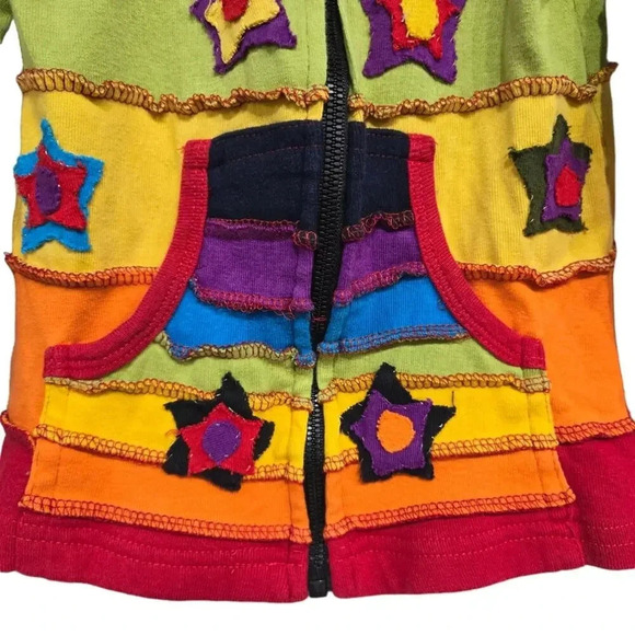 Rising International Boho Rainbow Patchwork Stars Hooded Jacket 3T - Picture 3 of 4